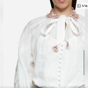 Zimmermann White Blouse with Pink Floral Details